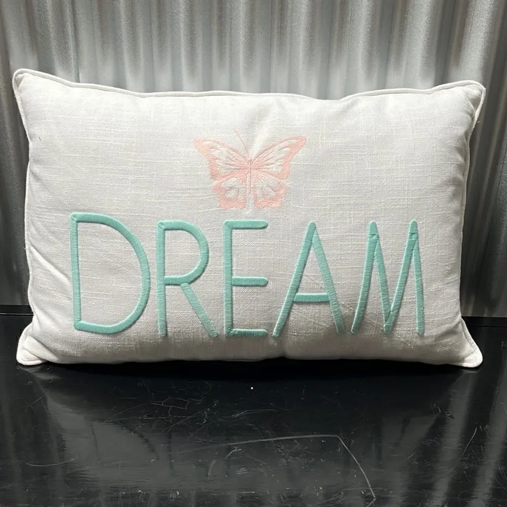 Pottery Barn new sample embroidered DREAM butterfly pillow
